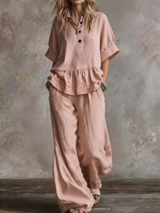 Damen Lässiges Oversize-Hosenanzug mit Wickel-Oberteil R&B