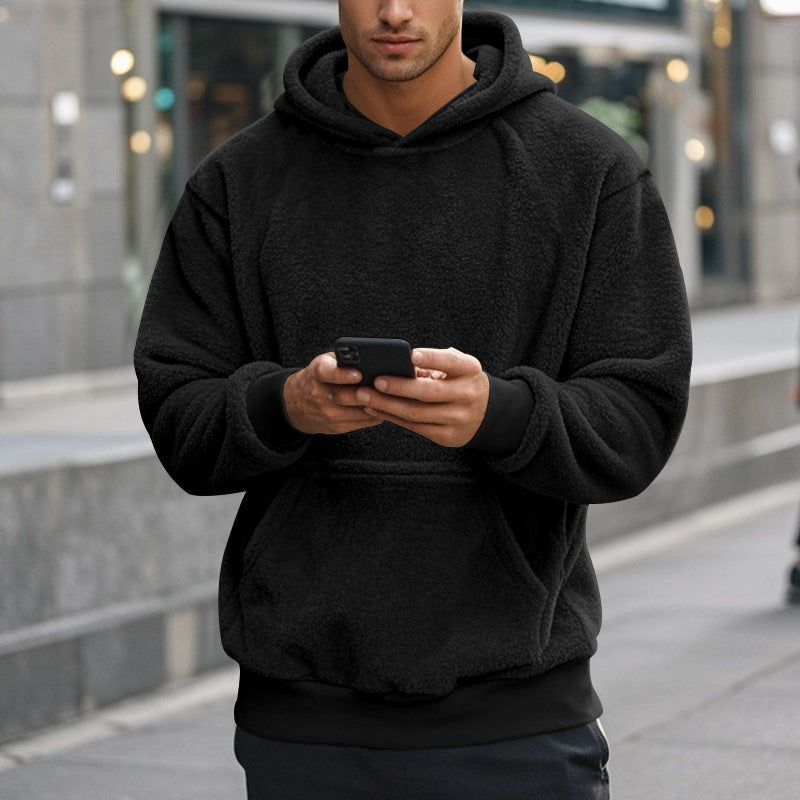 Herren Hoodie aus kuscheligem Teddy-Fleece mit Kängurutasche und breiten Bündchen R&B