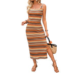 Damen Midikleid mit dekorativem Muster und schmalen Trägern R&B