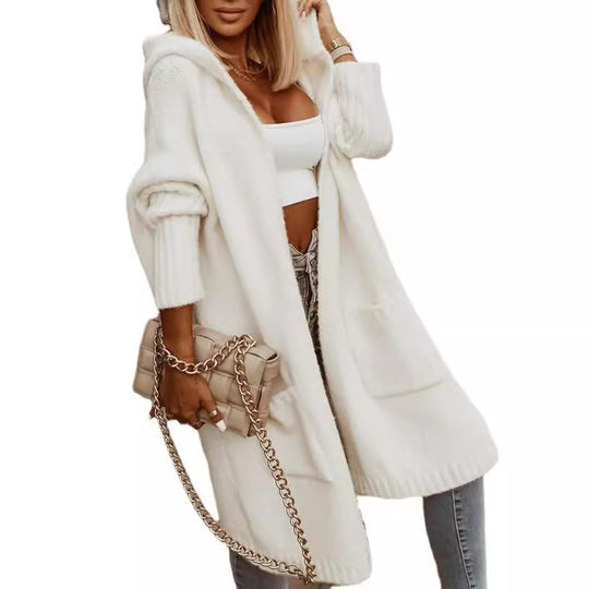 Damen Langarm-Strickmantel mit praktischen Taschen und offener Front R&B
