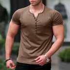 Herren Kurzarm-Henley-T-Shirt mit Knopfleiste und weichem Baumwollmaterial R&B