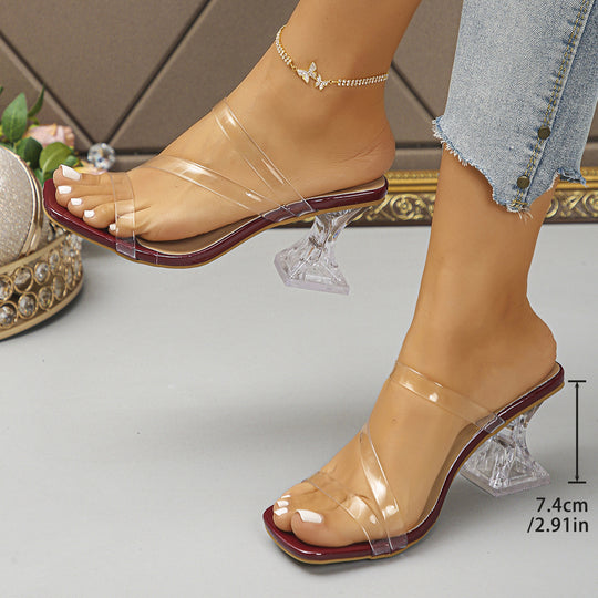 Damen elegante Sling-Sandalen mit transparenten Riemen und blockförmigem Absatz R&B