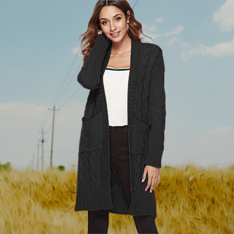 Damen Strickjacke mit langen Ärmeln und gezopften Details R&B