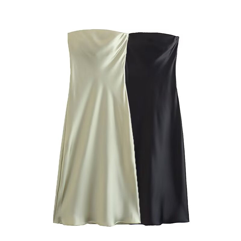 Damen langes Abendkleid im eleganten Satin-Look mit trägerlosem Design R&B