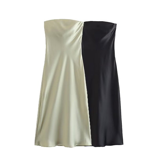 Damen langes Abendkleid im eleganten Satin-Look mit trägerlosem Design R&B