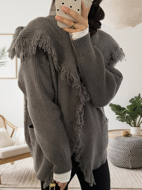 Damen lässiger Strickcardigan mit fransiger Detailverarbeitung R&B