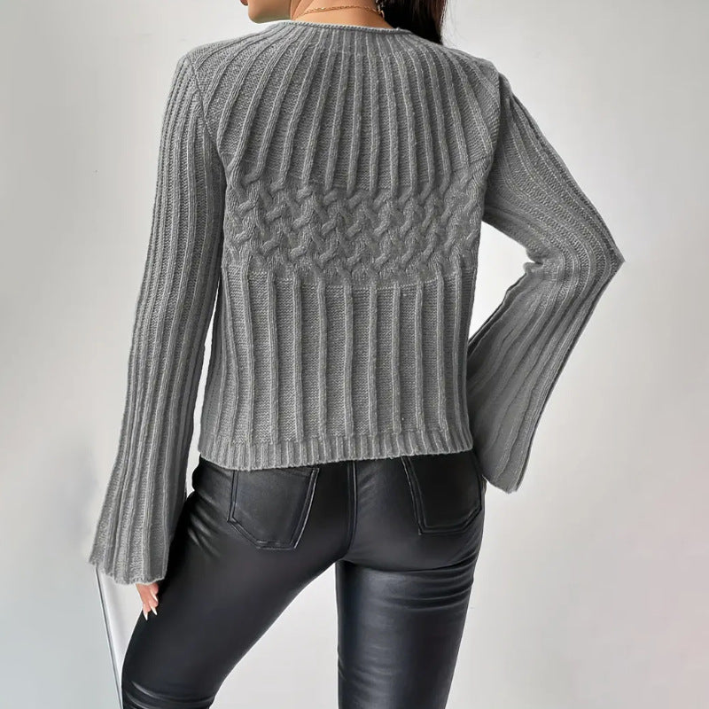 Damen Strickpullover mit weitem Ärmel und Zopfmuster R&B