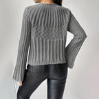 Damen Strickpullover mit weitem Ärmel und Zopfmuster R&B