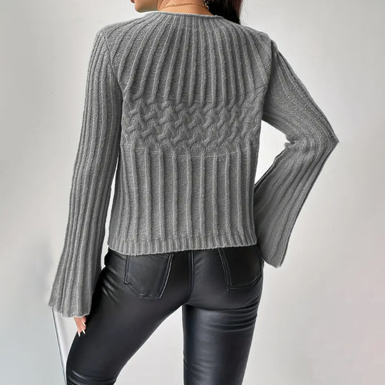 Damen Strickpullover mit weitem Ärmel und Zopfmuster R&B
