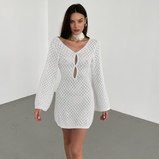 Damen elegantes Häkelkleid mit tiefem Ausschnitt R&B