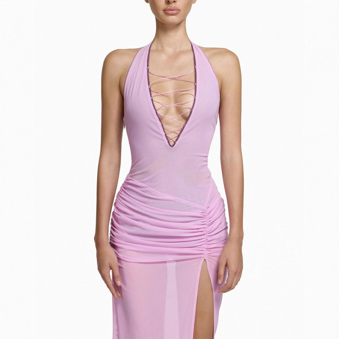 Damen Elegantes Wickelkleid mit tiefem V-Ausschnitt und Raffungen R&B
