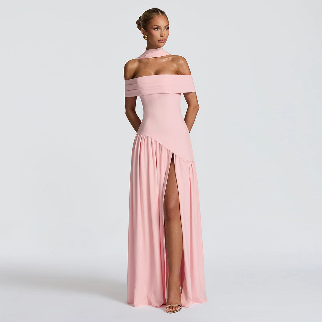 Damen Abendkleid mit schickem Schulterfreies Design und hohem Schlitz R&B