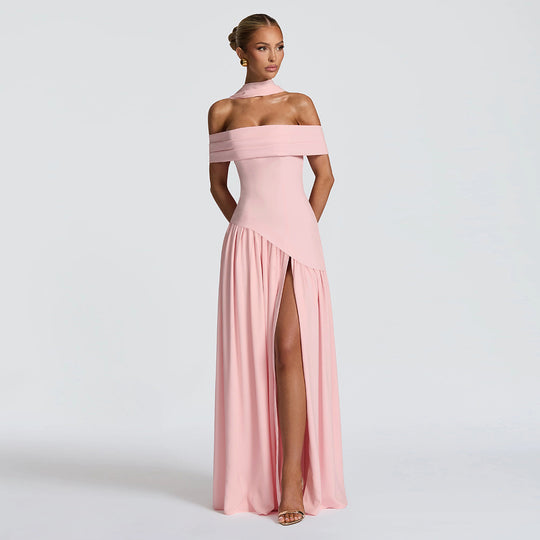 Damen Abendkleid mit schickem Schulterfreies Design und hohem Schlitz R&B