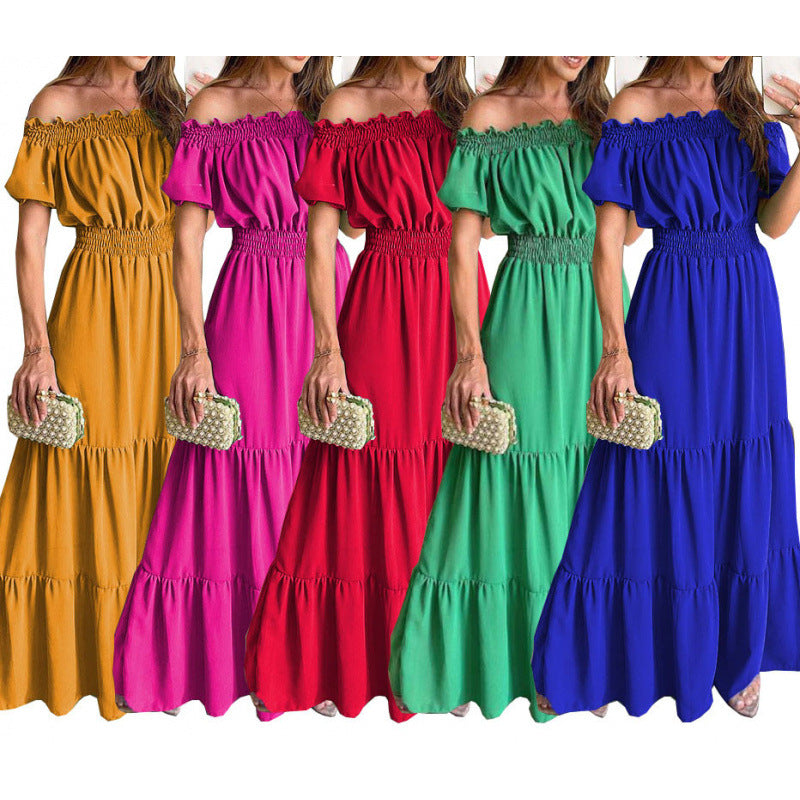 Damen Maxikleid mit schulterfreiem Design und voluminösen Rüschendetails R&B