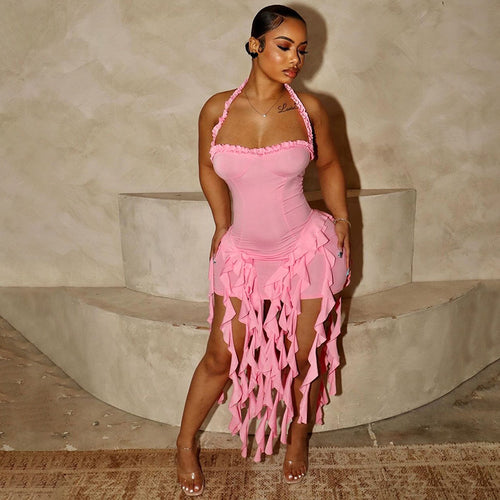 Damen Rüschenkleid mit tiefem Ausschnitt R&B
