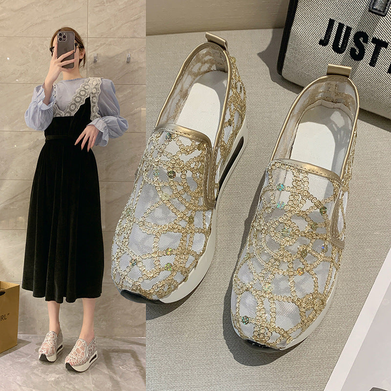 Damen Glamouröse Slip-On Sneakers mit funkelndem Material und bequemer Sohle R&B
