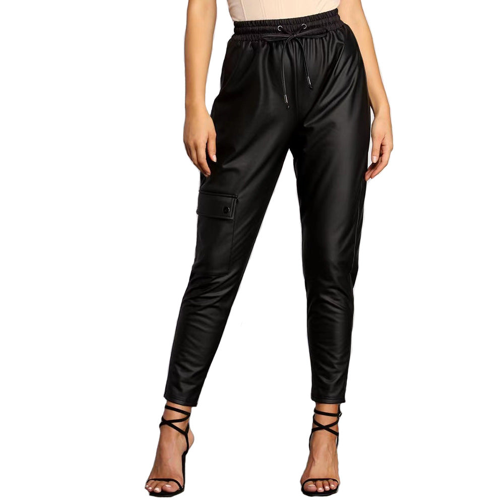 Damen Slim Fit Kunstlederhose