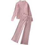 Damen Set aus Strickpullover und Weit geschnittenen Hose R&B