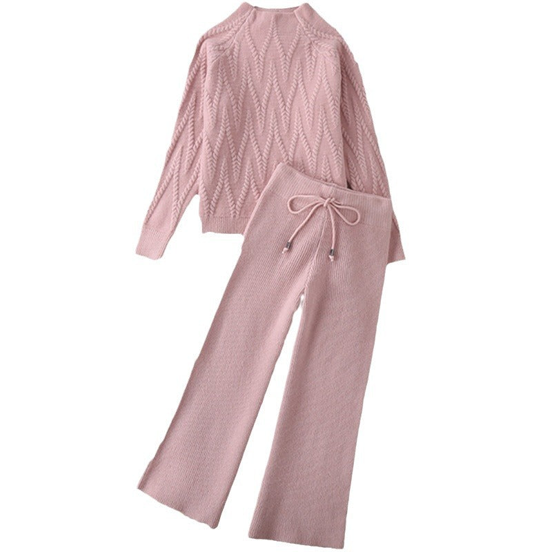Damen Set aus Strickpullover und Weit geschnittenen Hose R&B
