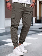 Herren nan tapered Freizeit-Cargohose mit aufgesetzten Klapptaschen, Tunnelzugbund und elastischen Beinabschlüssen R&B