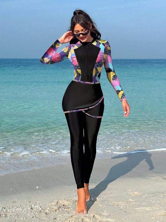 Damen modischer Langarm-Surfsuit mit Wickeldesign R&B