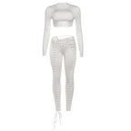 Damen Crop-Top und Hoch geschnittene Leggings mit Schnürdetails R&B