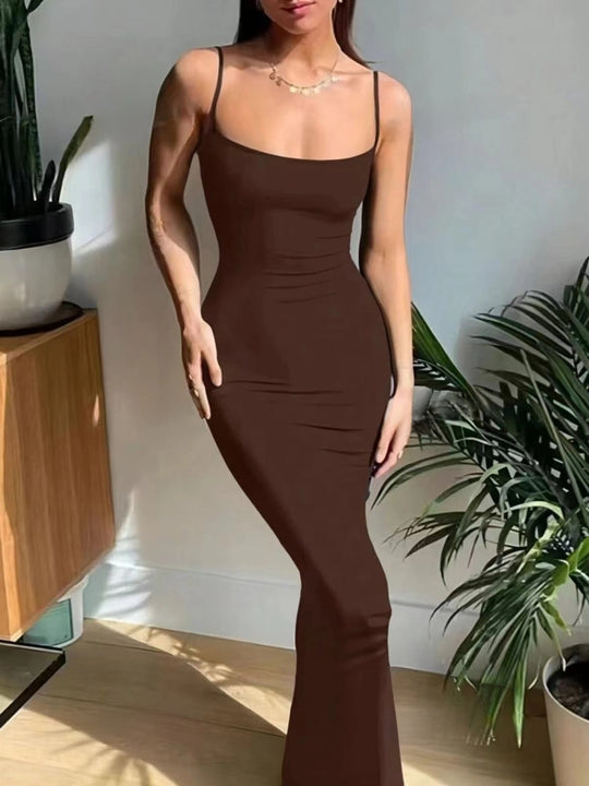 Damen Elegantes Langes Kleid mit schmalem Schnitt und feinen Trägern R&B