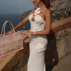 Damen Häkel-Maxikleid mit floralem Design und schmalem Schnitt R&B