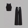 Damen stylishes Sport-Set mit hoch taillierter Weitbein-Hose und sportlichem Bustier R&B