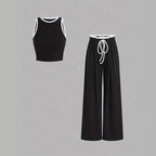 Damen stylishes Sport-Set mit hoch taillierter Weitbein-Hose und sportlichem Bustier R&B