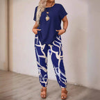 Damen lässiges Set aus Oberteil und Jogginghose mit floralem Muster R&B
