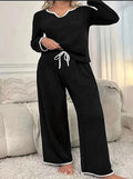 Damen Lounge-Set mit elegantem V-Ausschnitt und kontrastierenden Details R&B