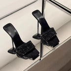 Damen glamouröse High Heel Mules mit funkelnden Strassdetails R&B