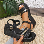 Damen Wedge-Sandaletten mit geflochtenem Riemendesign und elegantem Metallic-Detail R&B