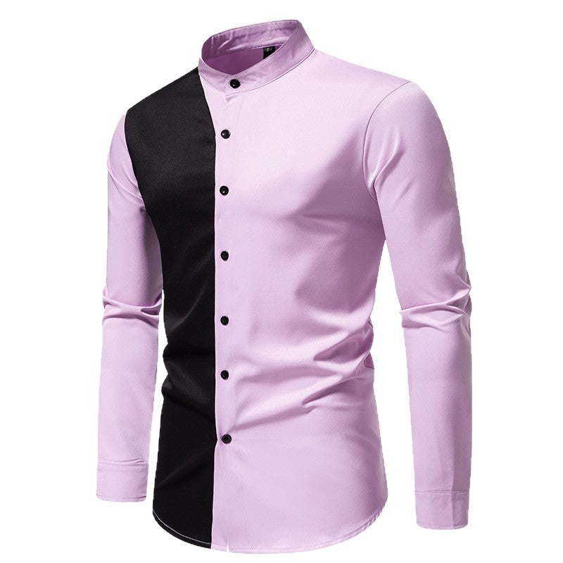 Herren elegantes Langarmhemd mit modernem Farbblockdesign R&B