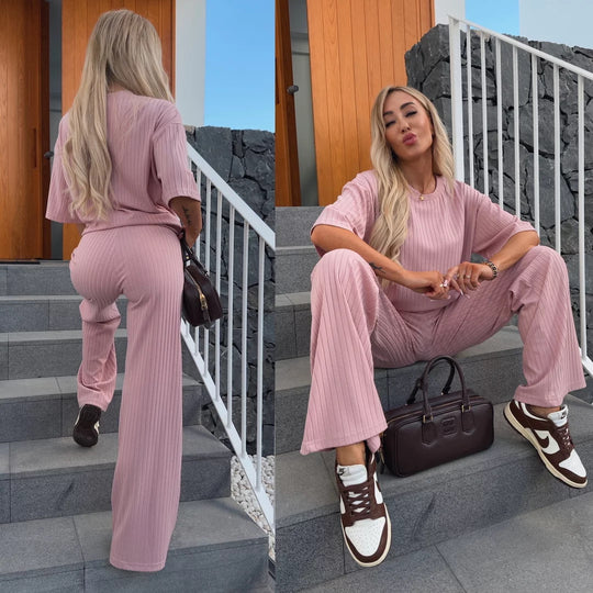 Damen elegantes und bequemes Strickset mit weitem Bein R&B