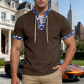 Herren nan Kurzarm-Schnürshirt mit Bandana-Besatz und strukturierter Jerseyqualität R&B