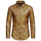 Herren schimmerndes Langarmhemd mit Fischschuppen-Design R&B