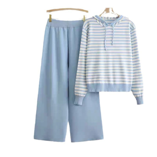 Damen gestreiftes Freizeitset mit Kapuze und weitem Schnitt R&B