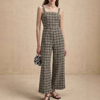 Damen Jumpsuit mit weiten Hosenbeinen und feinem Karomuster EB