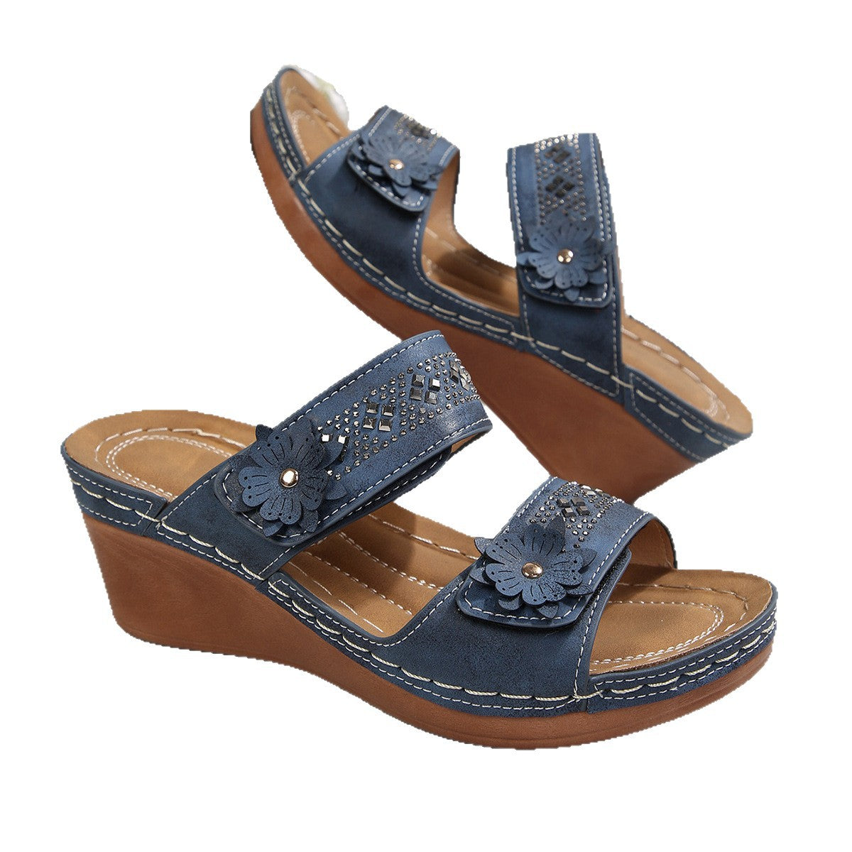 Damen Elegante und bequeme Wedge-Sandalen mit floralen Applikationen