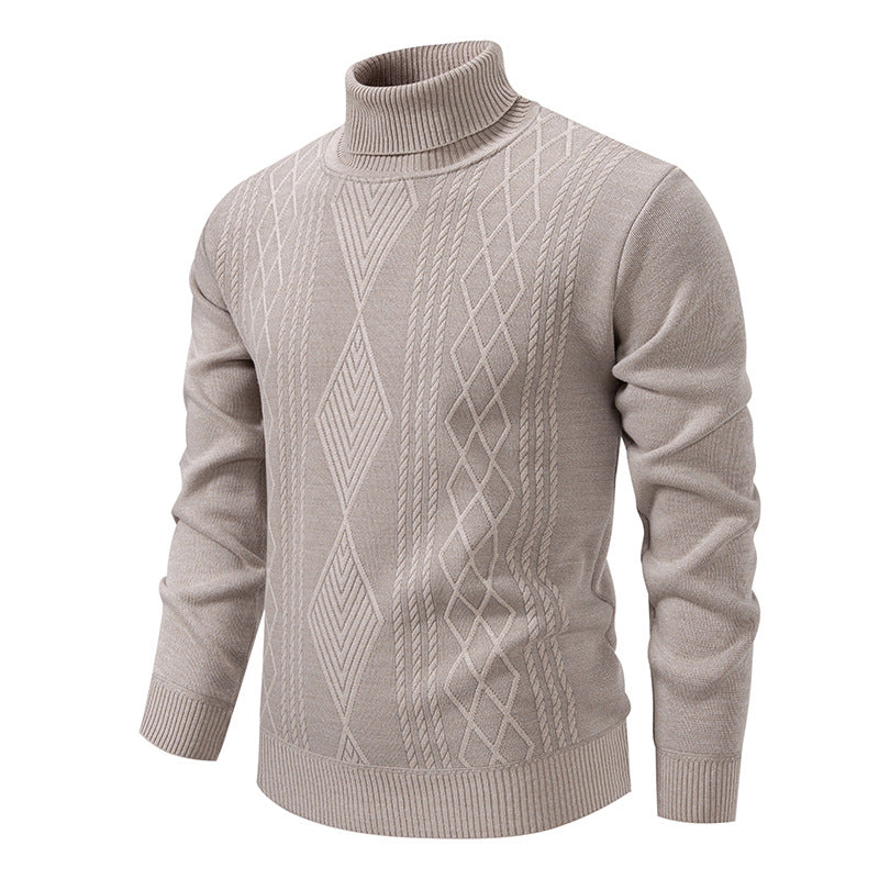 Herren nan Feinstrick-Rollkragenpullover mit strukturierter Zopfmuster-Struktur und körpernahem Schnitt R&B
