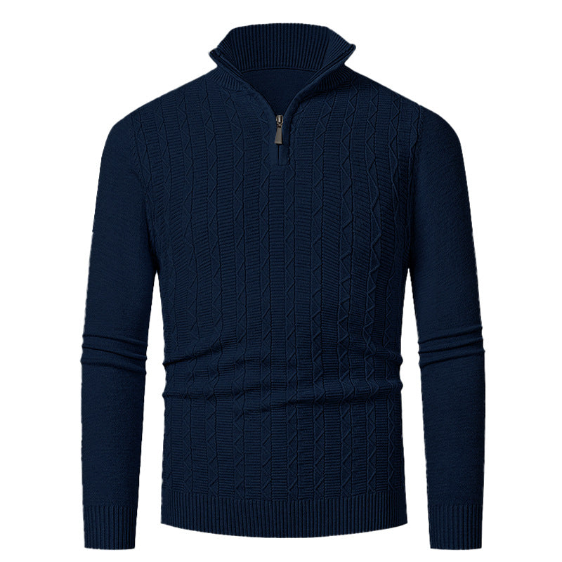 Herren Strickpullover mit hohem Kragen und feinem Zopfdesign R&B