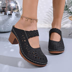 Damen modische Plateau-Pantoletten mit elegantem Cut-Out-Design und rutschfester Sohle R&B