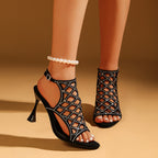 Damen Hochhackige Sandalen mit kunstvoller Riemchenstruktur und glitzernden Akzenten R&B