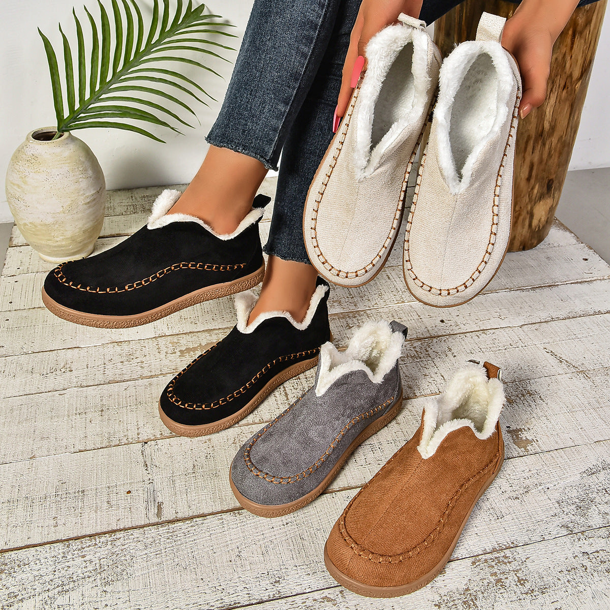 Damen Slipper mit warmem Fleece-Futter und rutschfester Sohle R&B