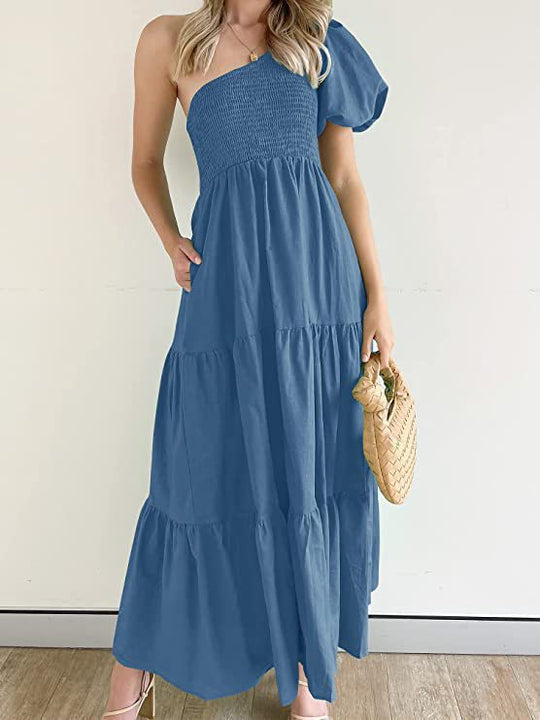 Damen Maxikleid mit asymmetrischem Träger und fließendem Schnitt R&B
