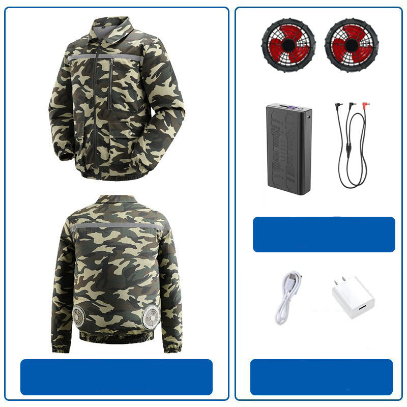 Herren nan belüftete Kühlarbeitsjacke mit seitlichen USB-Lüftern, reflektierendem Bruststreifen und multifunktionalen Taschen R&B