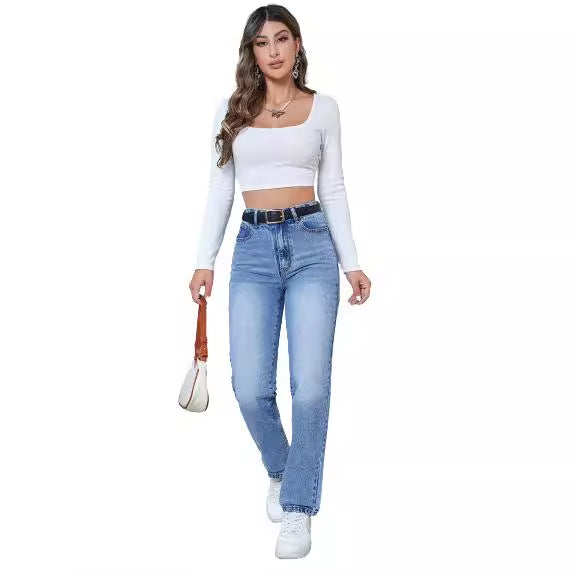 Damen Hoch taillierte Jeans mit schmalem Schnitt R&B