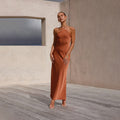 Damen Satin-Maxikleid mit schulterfreiem Design und elegantem Fall R&B